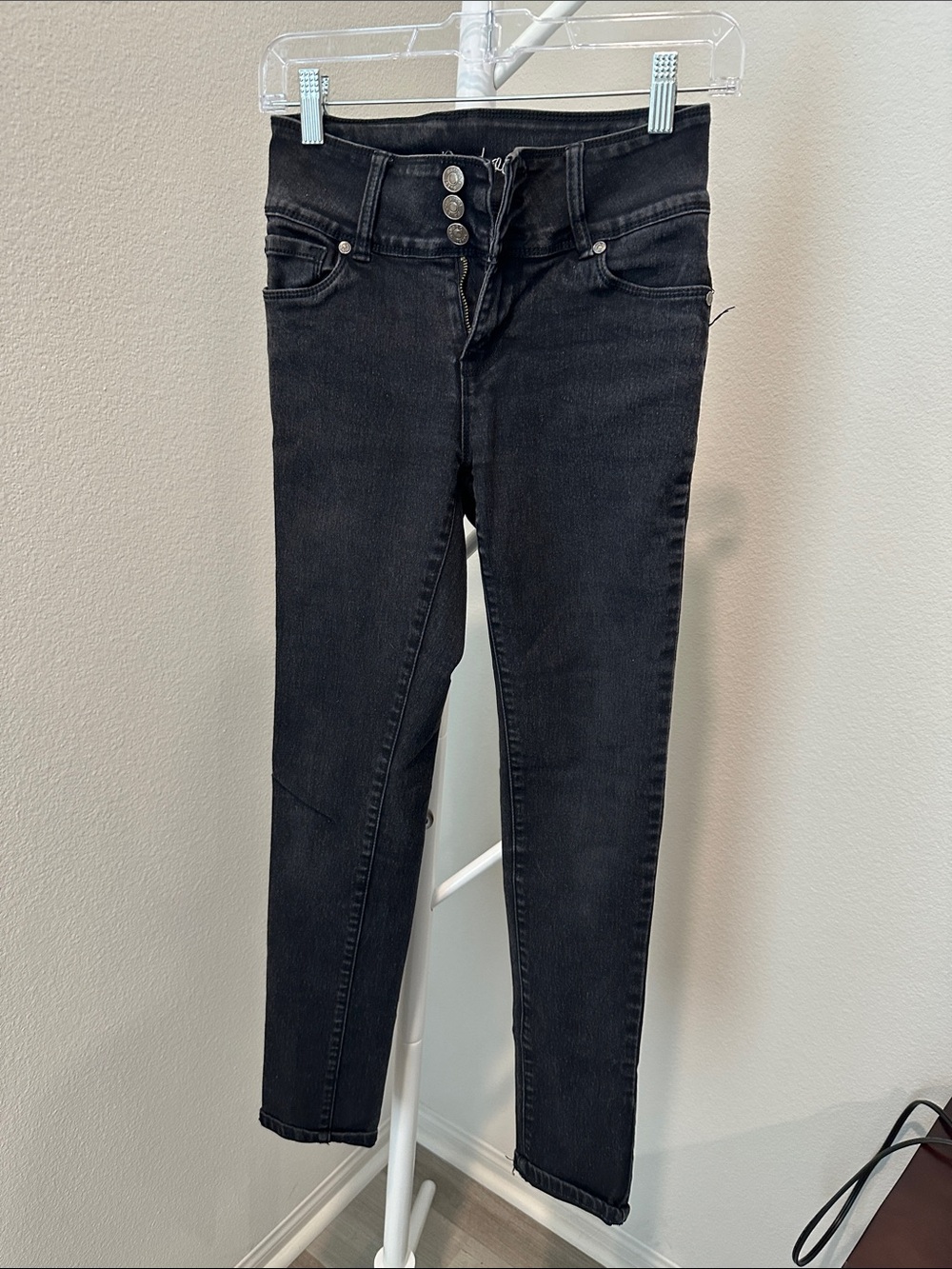 BAMBOO Black High-Rise Skinny Jeans with Triple Button
